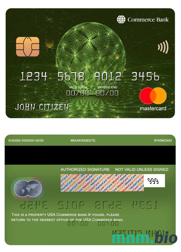 USA Commerce bank przykład karty mastercard w formacie PSD